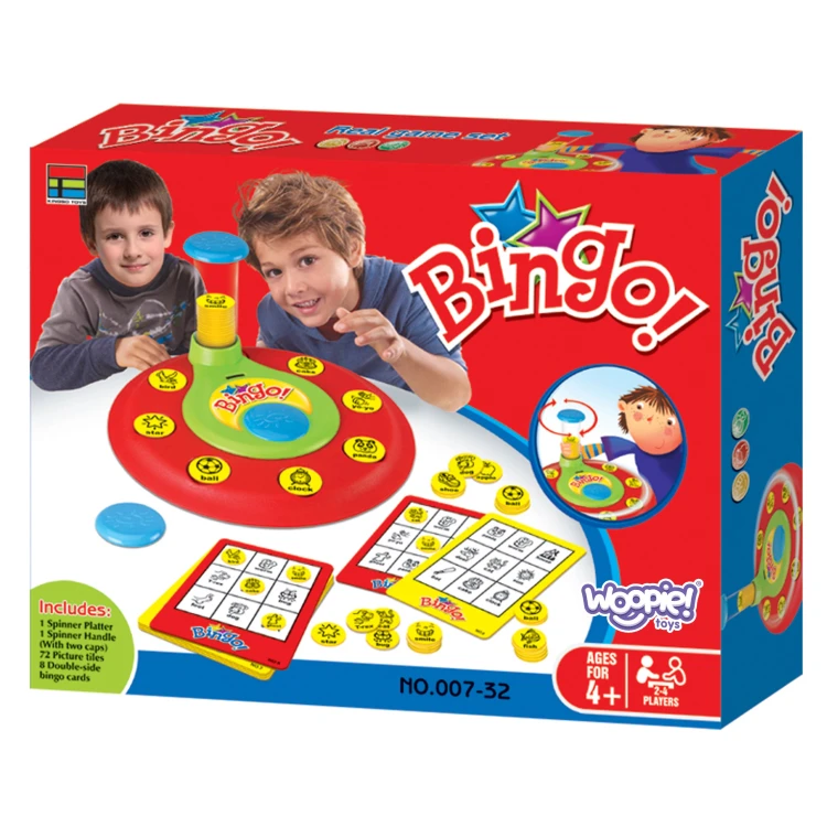 Pełna plansza rozłożona na stole — Bingo Dopasuj Żetony, widoczny układ i pola do zakrywania, WOOPIE