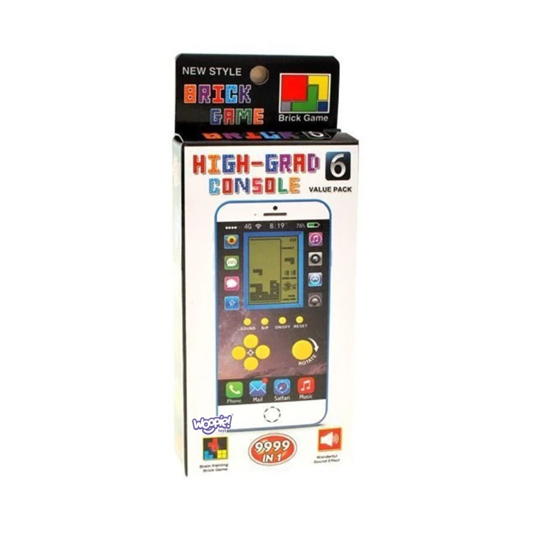 Widok z boku kieszonkowej gry Tetris WOOPIE — cienka obudowa i profil przycisków