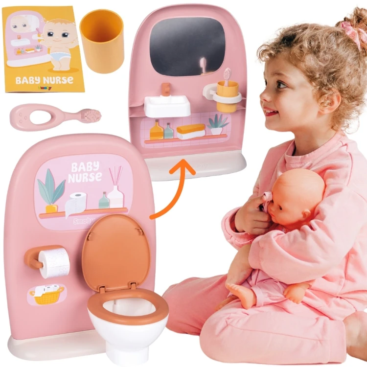 Dwustronna toaleta dla lalki 42 cm SMOBY Baby Nurse — kompletna scena zabawy z akcesoriami