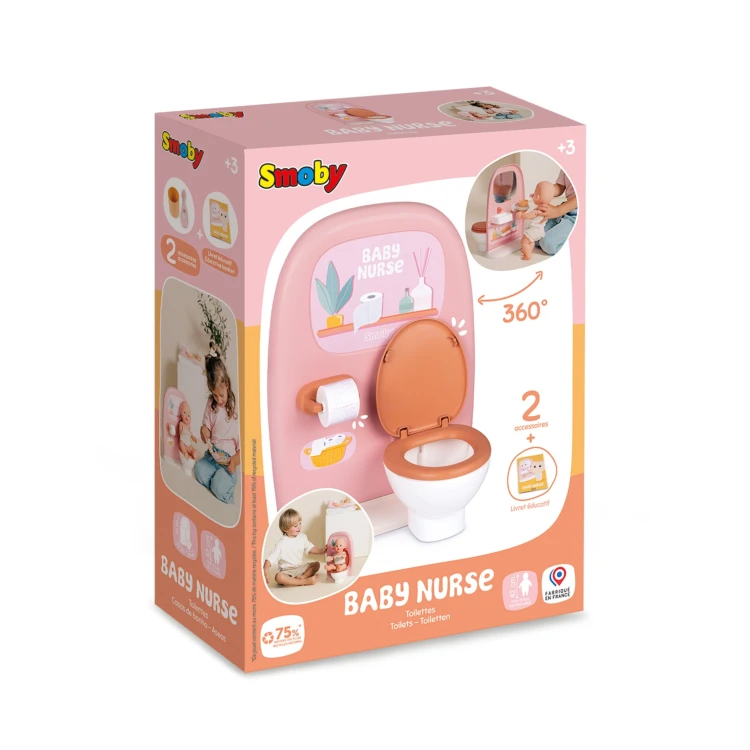 Perspektywa 3/4 toalety SMOBY Baby Nurse — pokaz dwustronnej konstrukcji i kontrastujących barw