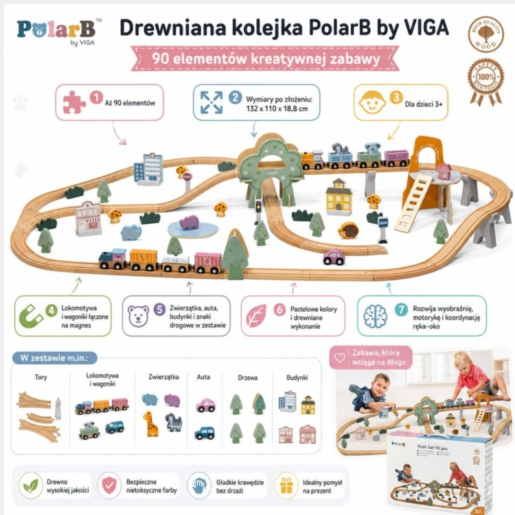 Kompletne ułożenie pętli toru kolejki VIGA PolarB — pokazany cały obszar zabawy i trasa