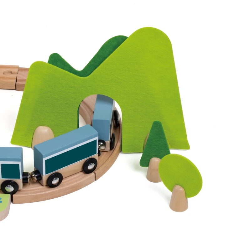 Perspektywa zbliżona na uchwyty i łączenia wagonów CLASSIC WORLD — funkcjonalne elementy zabawy