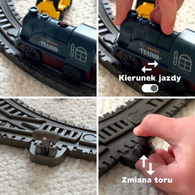 Wagony kolejki WOOPIE połączone w parę — boczne ujęcie prezentujące kształt i detale wagonów
