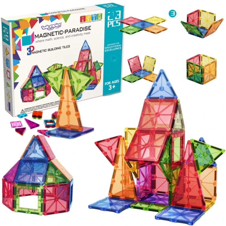 WOOPIE magnetyczne klocki konstrukcyjne 3D — kolorowy zestaw Montessori pokazany na białym tle