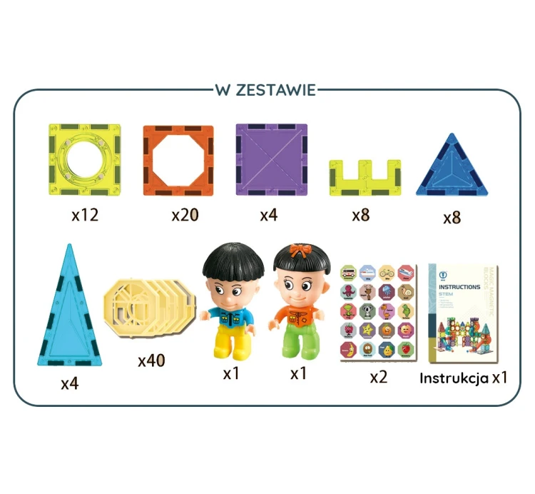 Widok opakowania zestawu WOOPIE Klocki Magnetyczne Zamek 98 el. — przód i elementy graficzne opakowania