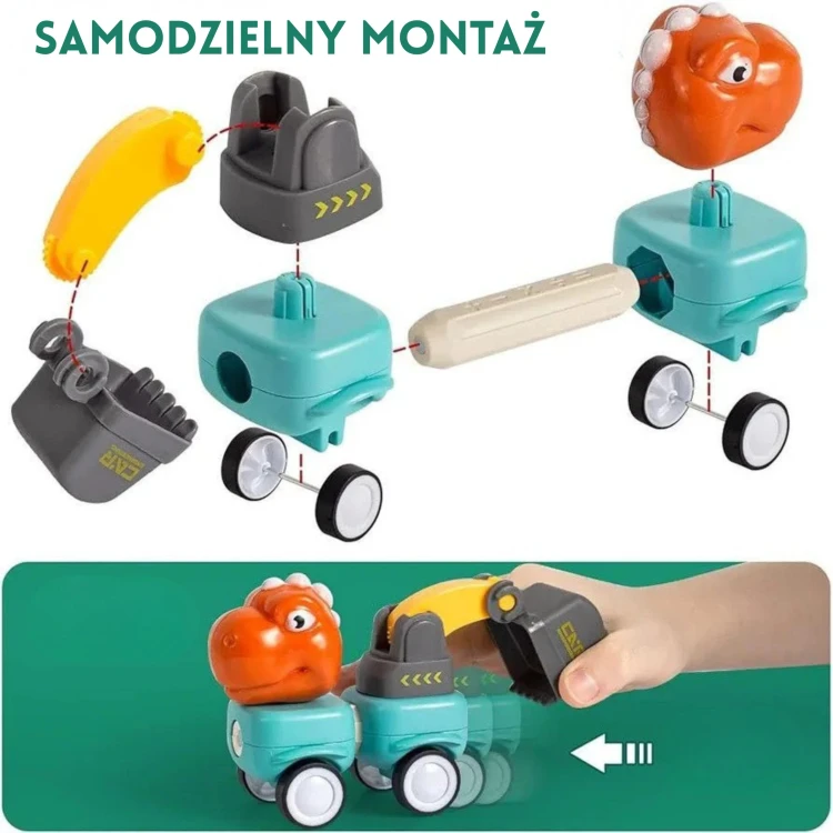 Zbliżenie na ilustracje instrukcji zestawu WOOPIE klocki Dinozaury — krok po kroku