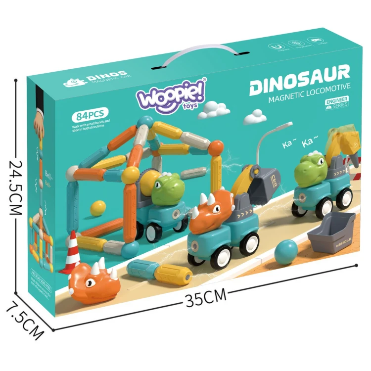 Kompozycja kilku złożonych modeli Dinozaury 84 el. WOOPIE — pełne zestawienie kolorów i form