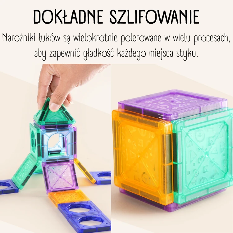 Pojazdy z kolekcji WOOPIE z klocków magnetycznych — gotowe modele ustawione w rzędzie