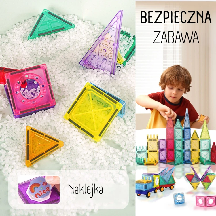 Elementy zestawu 110 el. WOOPIE — rozsypane części pokazujące różnorodność modułów i barw