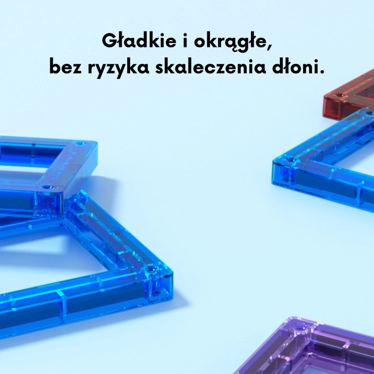 Widok opakowania i zawartości 70 elementów WOOPIE — elementy posegregowane według kolorów i cyfr