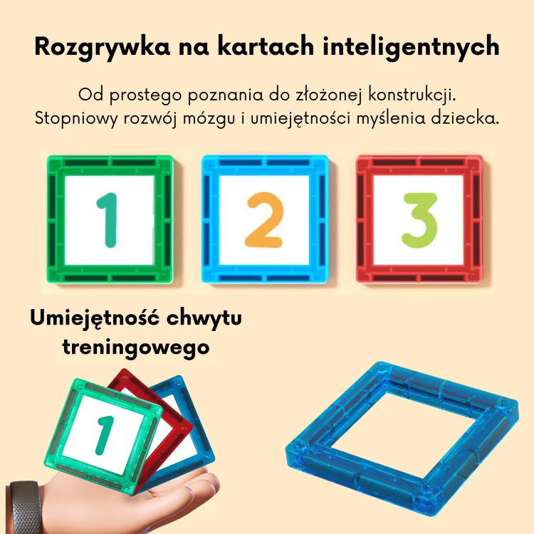 Krawędzie i sposób łączenia klocków magnetycznych — zbliżenie na kształty i magnesy zestawu WOOPIE