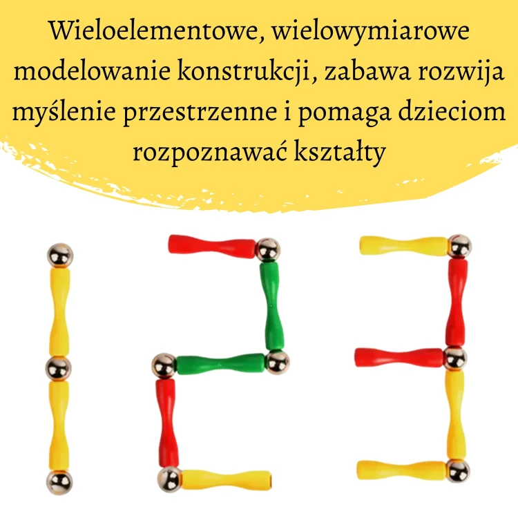 Przykładowa konstrukcja samochodu z klocków konstrukcyjnych 3D — elementy magnetyczne w akcji