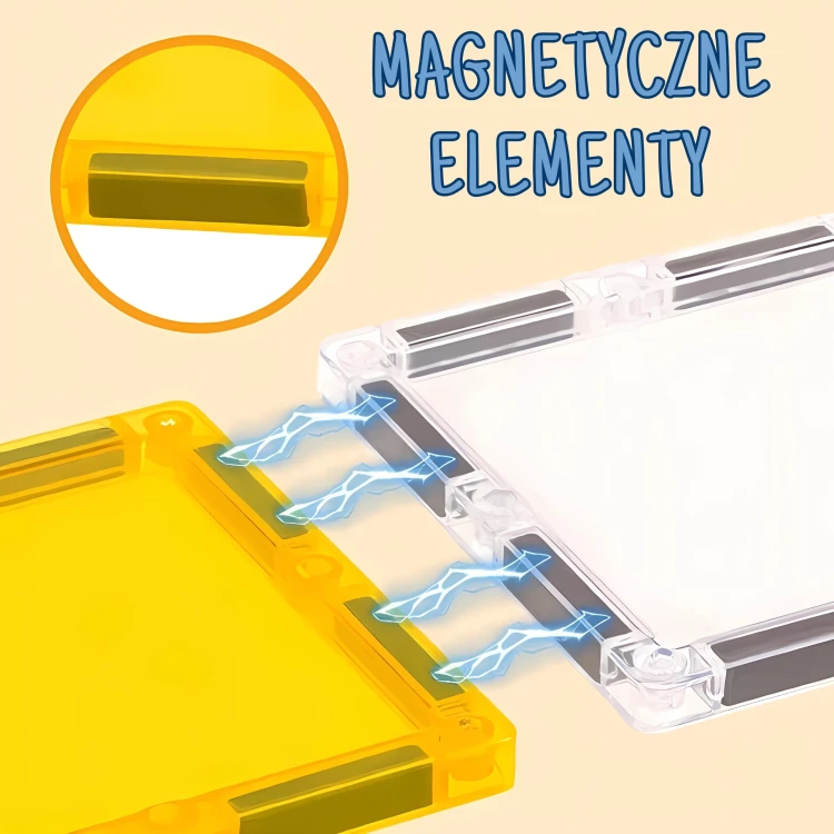 Ułożone konstrukcje z magnetycznych klocków WOOPIE Plac Budowy 7,5 cm