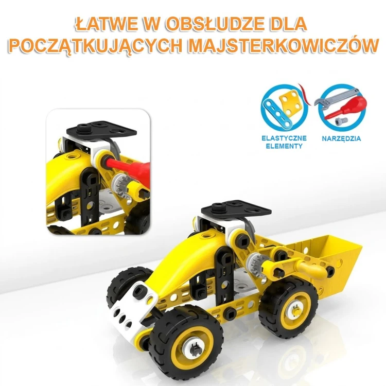 Ujęcie instrukcji i kart modułów zestawu WOOPIE — krok po kroku montaż pojazdów oraz oznaczenia części