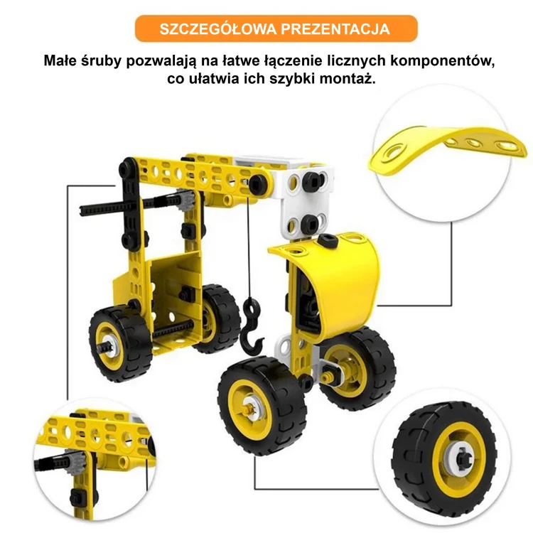 Opakowanie zestawu WOOPIE Klocki STEAM 8w1 — widok pudełka, grafiki i etykiety informacyjnej z boku