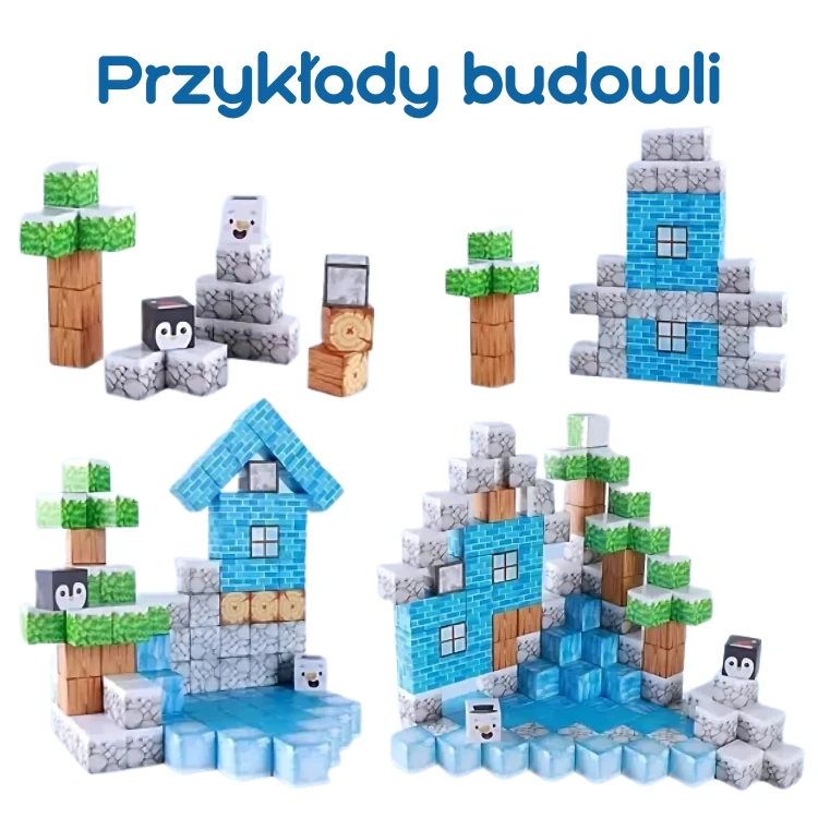 Zbliżenie na krawędzie i łączenia w klockach magnetycznych WOOPIE — widoczne kontrasty kolorystyczne i detale wykończenia