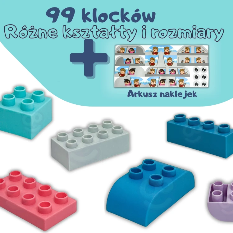Różne kształty i rozmiary klocków Soft Blocks WOOPIE rozłożone obok siebie, widoczne intensywne kolory
