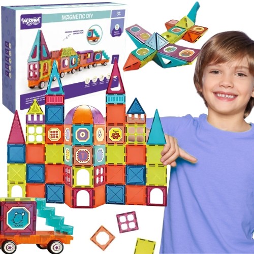 WOOPIE Klocki magnetyczne 3D — zestaw Pociąg 71 el, widok całości ułożonego modelu