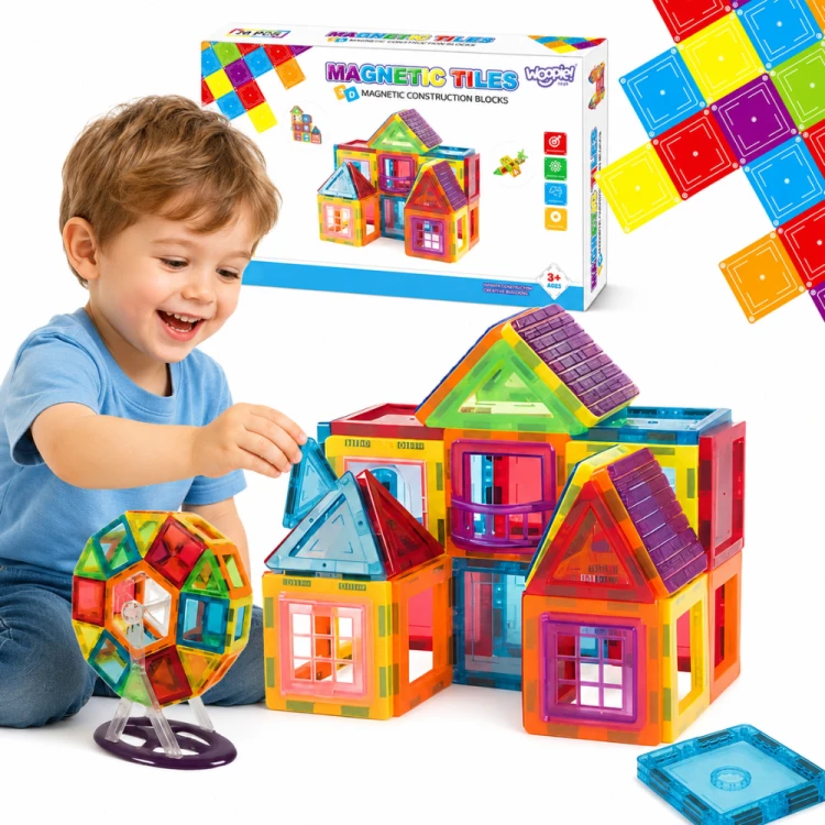 Zestaw klocków magnetycznych 3D WOOPIE w intensywnych kolorach, 70 elementów do kreatywnej zabawy