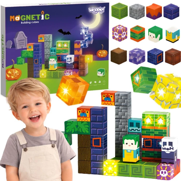 Klocki magnetyczne WOOPIE 63 elementy z motywem Halloween i świecącymi LED