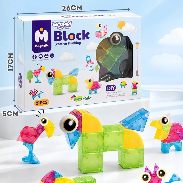 Dziecko bawiące się zestawem WOOPIE M Block – kreatywna zabawa z klockami magnetycznymi
