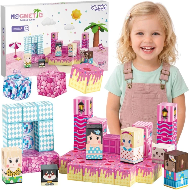 Zestaw klocków magnetycznych WOOPIE 59 elementów sześciany 2 cm w kolorach tęczy