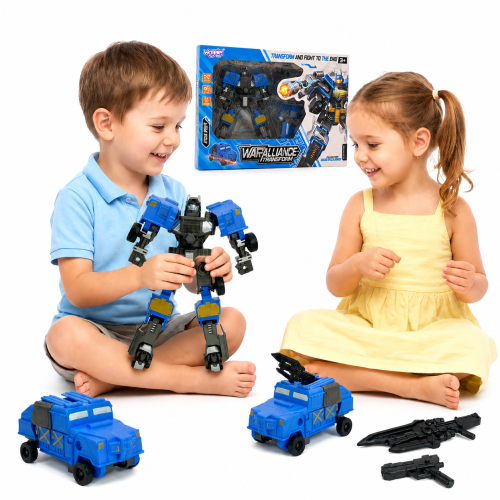 Woopie Robot Transformujący 2w1 — frontalny widok w trybie robota, wyraźne detale pancerza i przeguby.