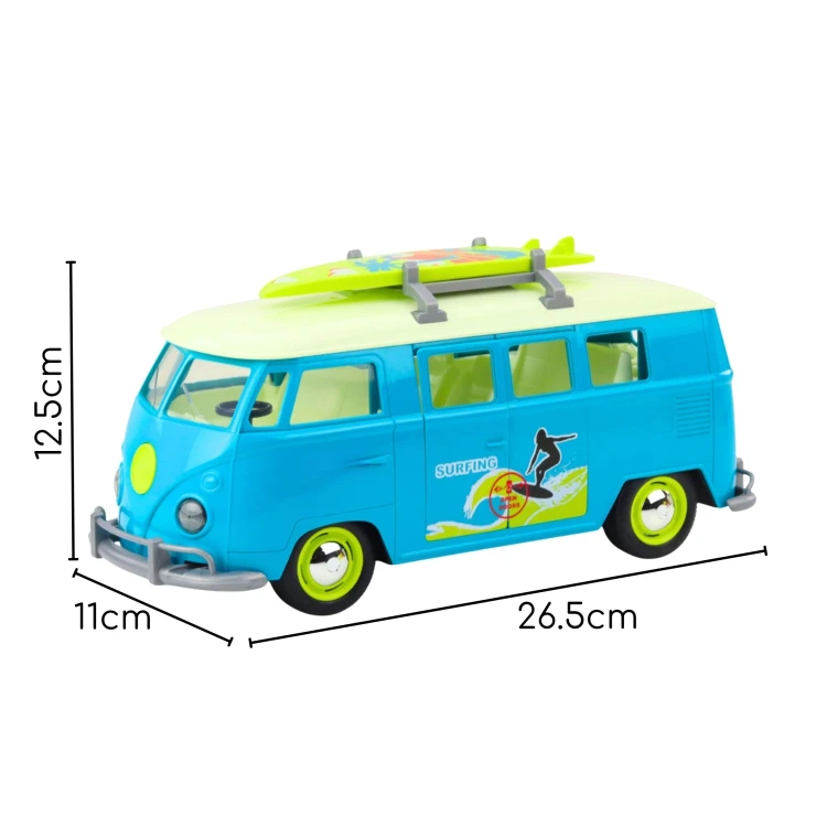 Scena zabawy z Bus Surfing WOOPIE — model 1:14 ustawiony na podłożu, pokaz proporcji i realistycznych detali