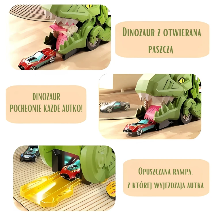 Ręce układają tor i puszczają autko — zabawa z zestawem Tor Dinozaur WOOPIE w akcji