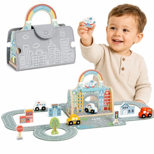 Przenośny zestaw Mini Miasto TOOKY TOY w torbie — samochody, ulice i akcesoria do zabawy