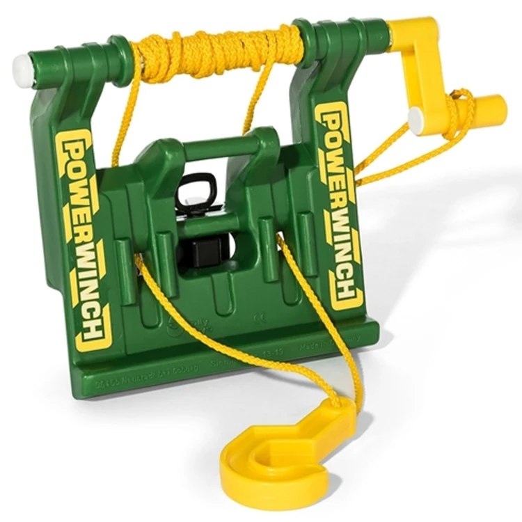 Wyciągarka rollyPowerwinch Rolly Toys — zbliżenie mechanizmu bębna i haka, detale mocowania do traktora