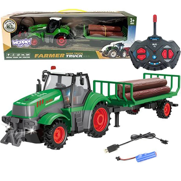 Traktor z przyczepą sterowany RC WOOPIE w skali 1:24 — widok z przodu z detalami nadwozia