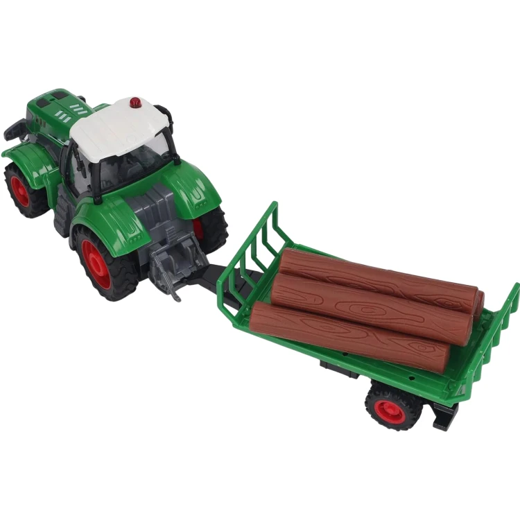 Traktor z przyczepą WOOPIE 1:24 ustawiony na podłożu — scena prezentująca proporcje i skalę modelu