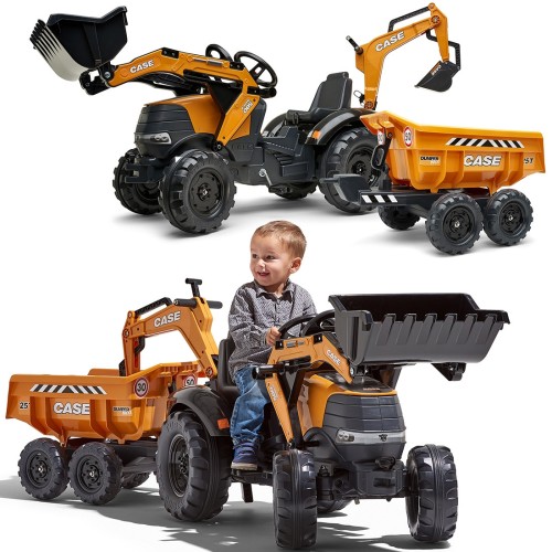 Zbliżenie na kabinę traktora FALK Case IH Backhoe — widoczne sterowanie i szyba ochronna