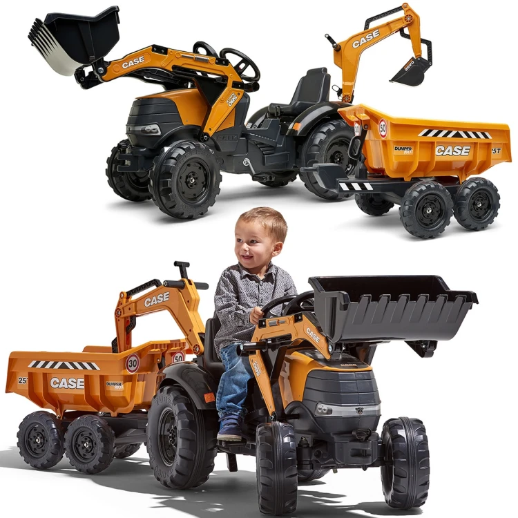 Zbliżenie na kabinę traktora FALK Case IH Backhoe — widoczne sterowanie i szyba ochronna