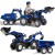 Traktor na pedały FALK New Holland T8 — widok boczny z zamontowaną koparką i przyczepą, cały zestaw