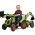 Traktor na pedały FALK CLAAS w zielonym kolorze z łyżką i przyczepką, widok z przodu, dla dzieci od 3 lat