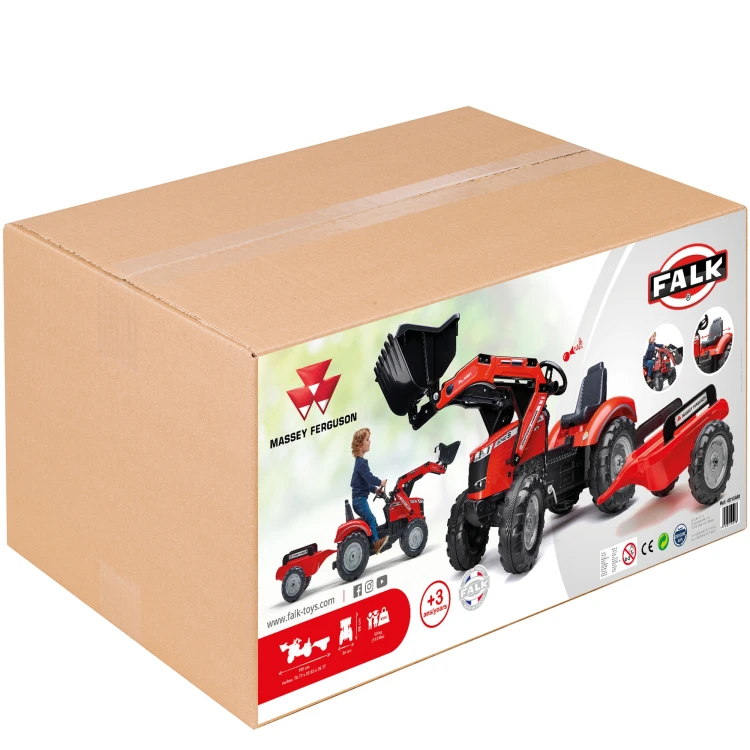 Detal oznaczeń Massey Ferguson i logo FALK na karoserii traktora — lakier, nalepki i grafika modelu 8740S