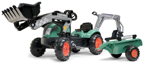 Koparko-ładowarka FALK Farm Lander — widok z przodu z łyżką i kabiną, model dla dzieci 2–5 lat