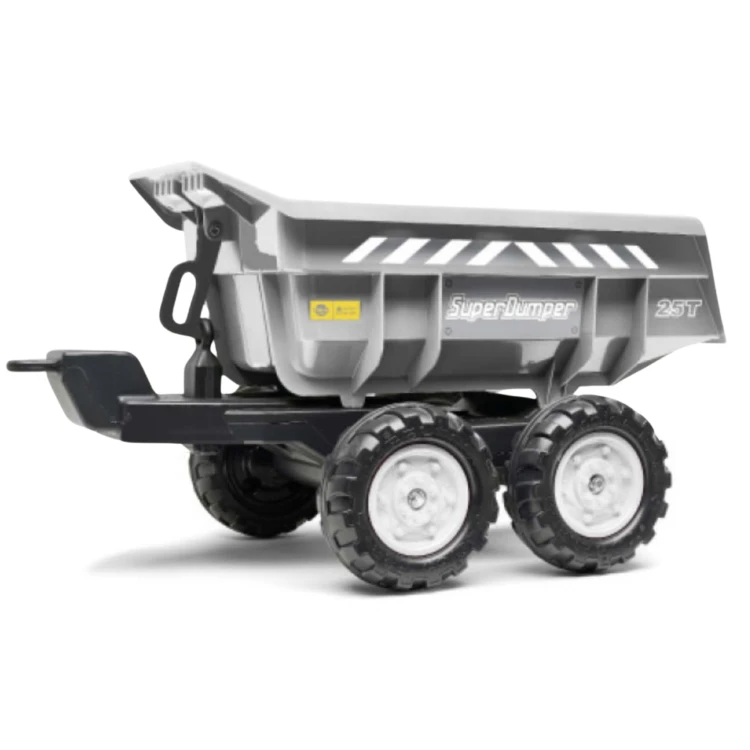 Widok boczny Przyczepka Super Dumper FALK — burta opuszczona i mechanizm wywrotu w zbliżeniu