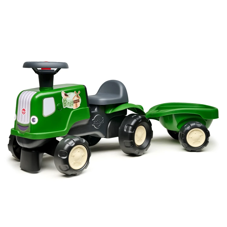 Detale kół i osi — widoczne trzy duże koła jeździka Traktor FALK Birdy Farm w zielonym odcieniu