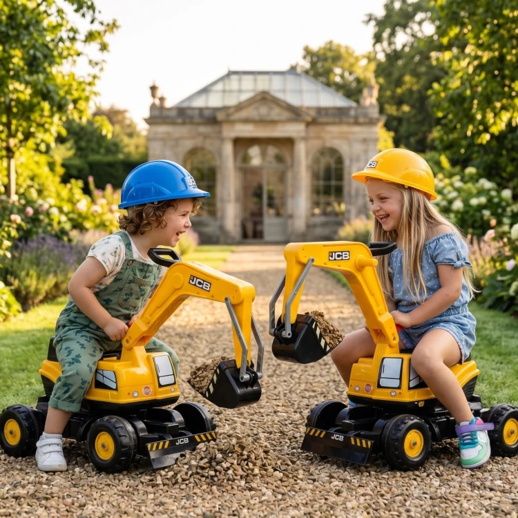 Zbliżenie ruchomej łyżki koparki FALK JCB — detal łączeń i mechanizmu obrotowego