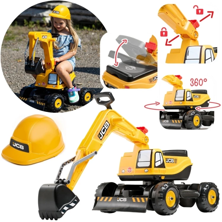 Koparka FALK JCB z profilowym oświetleniem — cienie podkreślają ruchome elementy i łyżkę