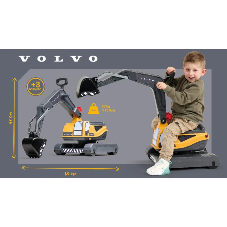 Perspektywa tylna koparki FALK Volvo — widoczny mechanizm obrotu kabiny i złącza ramienia w ruchu