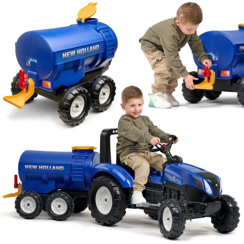 Przyczepa Cysterna Beczkowóz FALK New Holland w intensywnym niebieskim kolorze, widok z boku