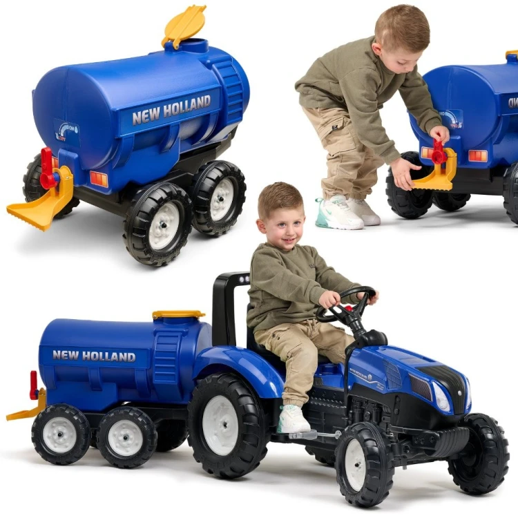 Przyczepa Cysterna Beczkowóz FALK New Holland w intensywnym niebieskim kolorze, widok z boku