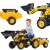 Traktor na pedały FALK Komatsu z przyczepą i łyżką — widok z przodu ukazujący cały pojazd i detale