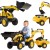 FALK traktor na pedały Komatsu z łyżką i przyczepą — ujęcie 3/4 prezentujące cały pojazd i detale