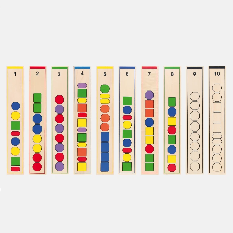Zestaw elementów rozłożony blisko instrukcji Montessori — VIGA Logiczne koraliki 104 części