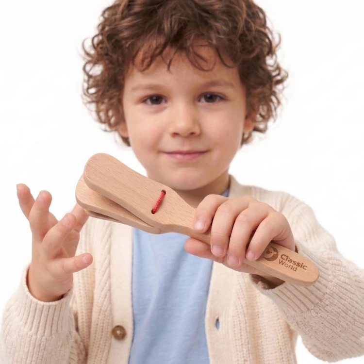 Kastaniety CLASSIC WORLD EDU — drewniany instrument muzyczny dla dzieci, para z gładkim wykończeniem